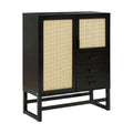 **Armoire en bois noir avec portes en cannage et tiroirs**