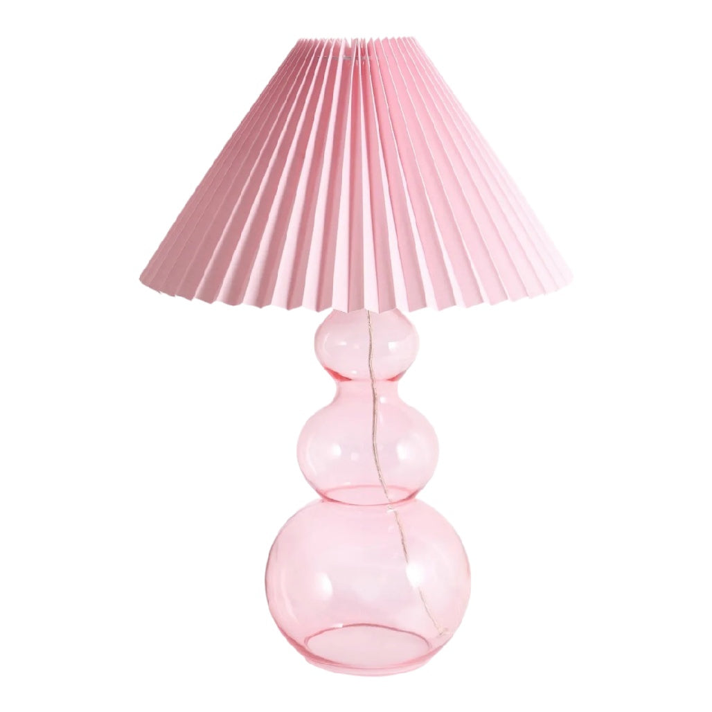**Lampe en verre rose avec abat-jour plissé**